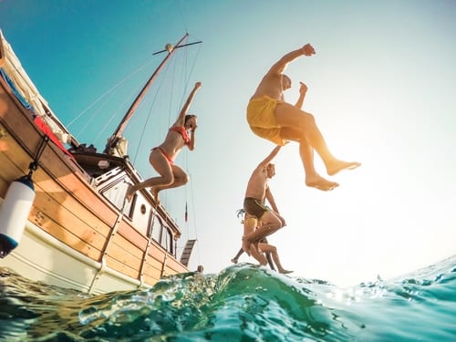 travelers jumping